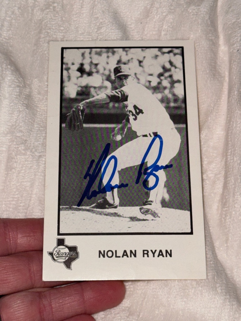 Nolan Ryan Signed Baseball Card - Black & White with Blue Ink Signature